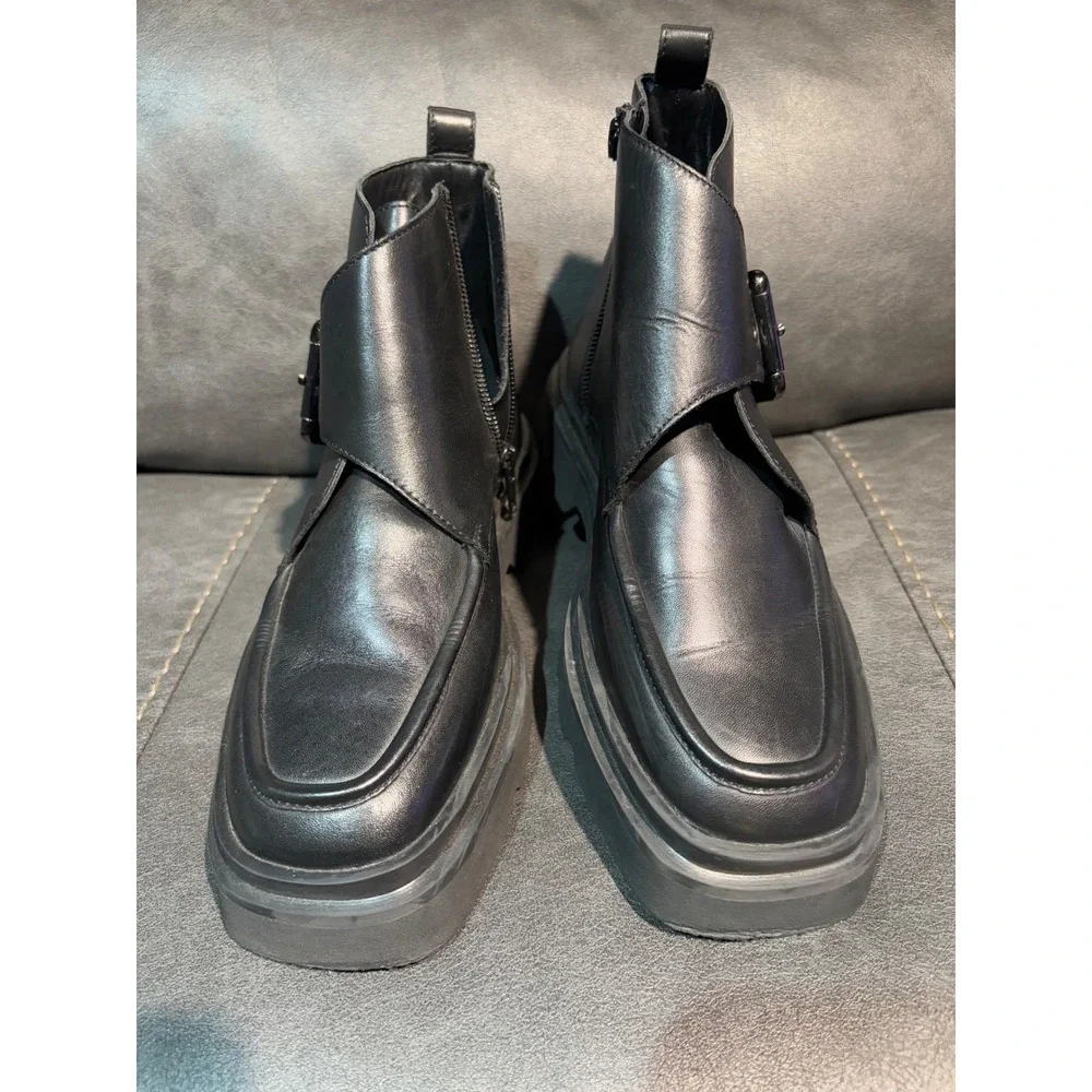 Pilcro Leather Monk Strap Platform Lug Sole Ankle Boots‎ Side Zip Womens 37